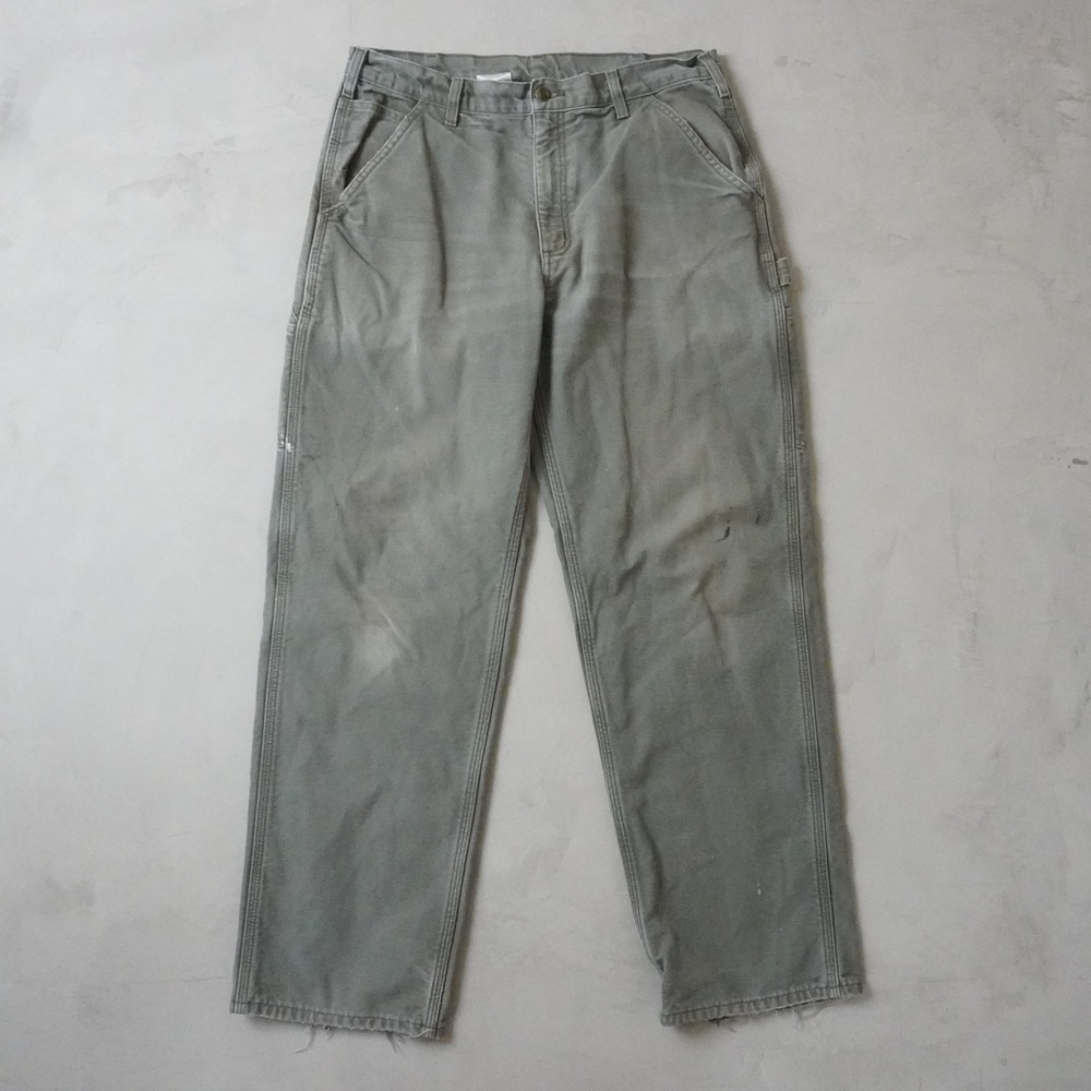 Vintage Carhartt B111 MOS Flannel Lined Duck Canvas Pants 34x32 Mens Green Fit